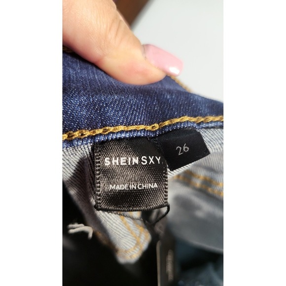 Shein Sxy Flare Leg Jeans High Waist Dark Wash Denim Pants Trendy Size S - Picture 6 of 9